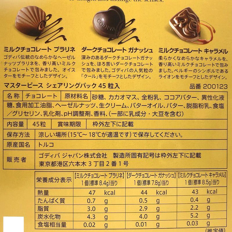 ゴディバ マスターピース シェアパック 45個入り GODIVA