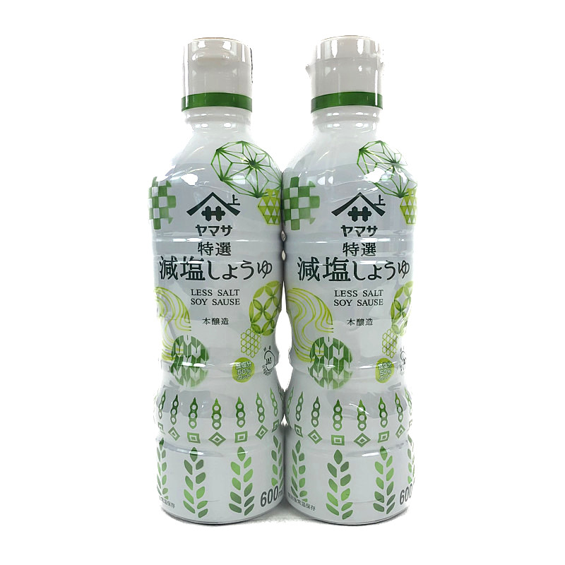 ヤマサ 特選減塩醤油 鮮度ボトル 600ml 2本 Premium Soy Sauce Less