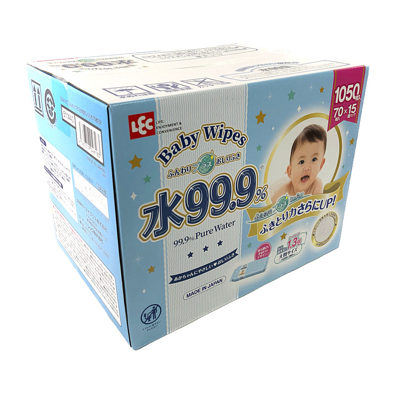 水99 9 おしりふき 大判サイズ 0 180mm 1050枚 70枚 15個パック ふんわりプラス 99 9 Water Baby Wipes