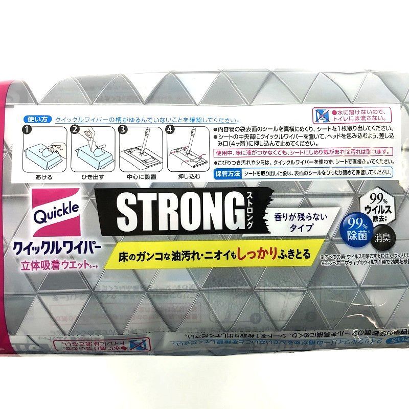 クイックルワイパー 立体吸着 ウエットシート ストロング 24枚入り×3袋 Quickle Wiper Strong