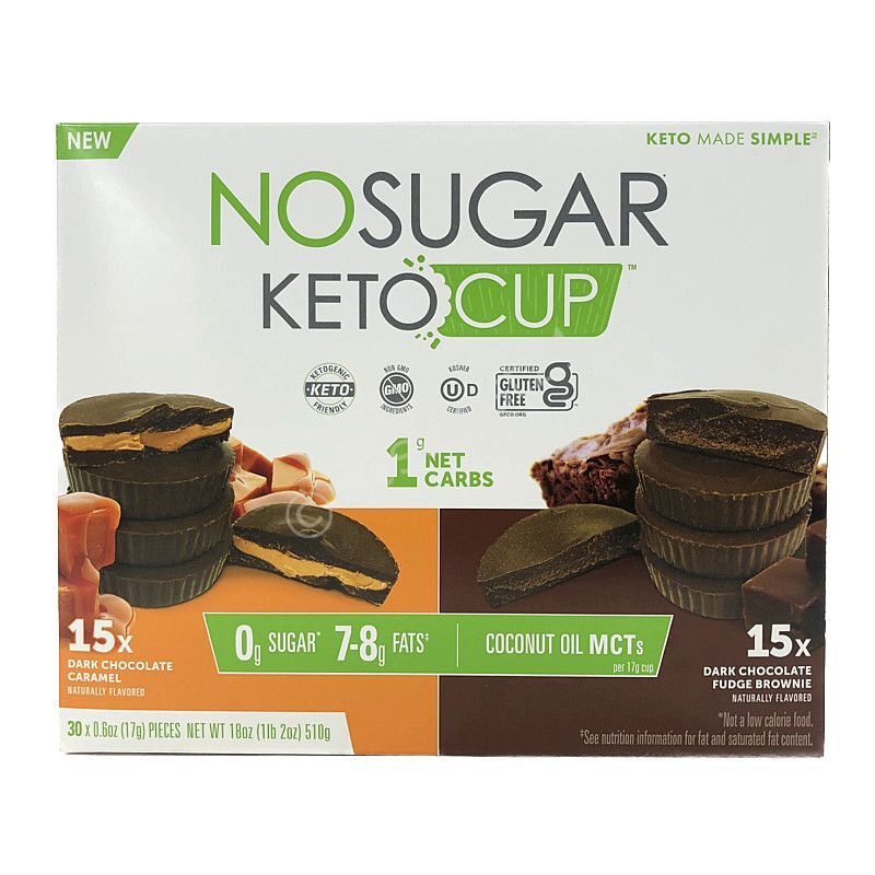 ケトカップ ダークチョコ 510g キャラメル×15、ファッジブラウニー×15 No Sugar Company No Sugar Keto Cup